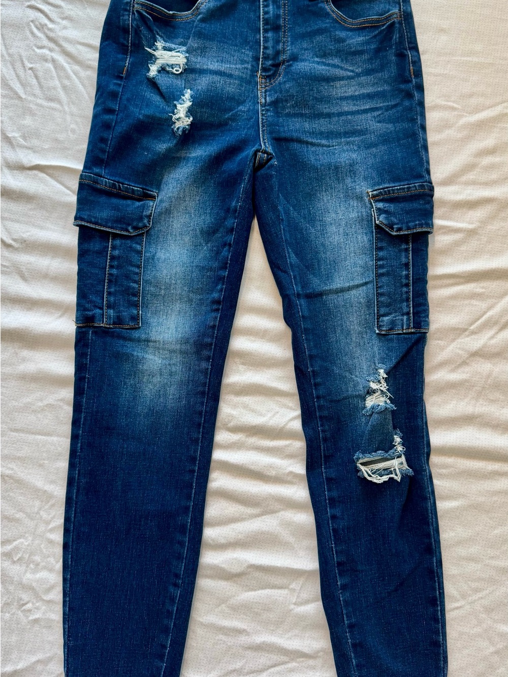 Women’s Wax Jean Distressed Cargo Skinny Jeans - Dark Blue Size 7/28